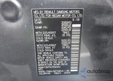 2020 Nissan Rogue Sv Fwd из США, поврежденный, VIN KNMAT2MT0LP530153